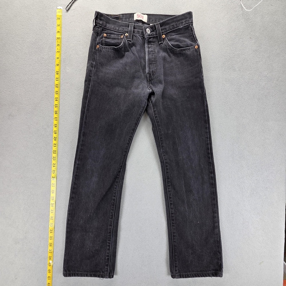 Levis 501 Jeans Mens Black Wash Straight Regular Denim Button Fly‎ Fits 27x28